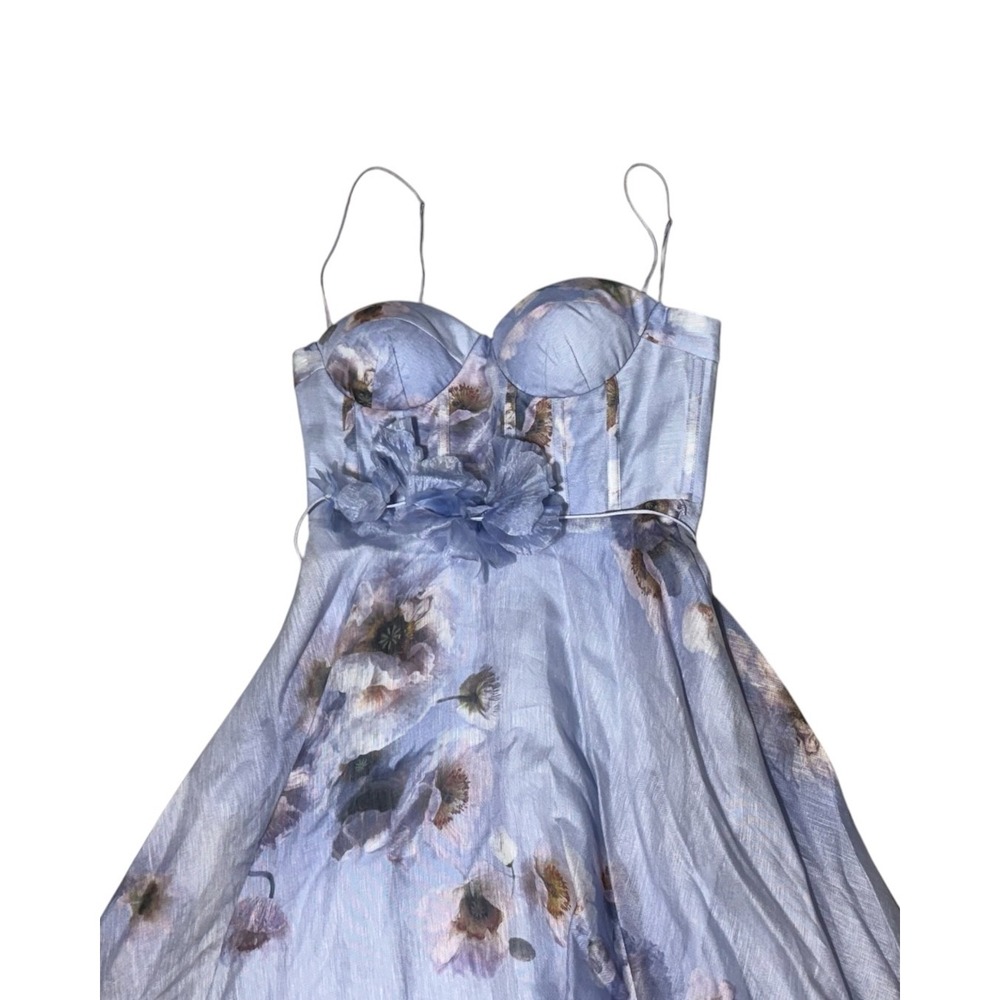 Zimmermann Hypnotic Picnic Lilac Poppy Floral Linen Silk Midi Dress Size 2 - Picture 4 of 12
